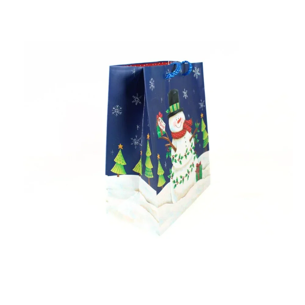 Set of 2 Used Christmas Gift Bags Santa Snowman Reusable Crafting Scrapbooking